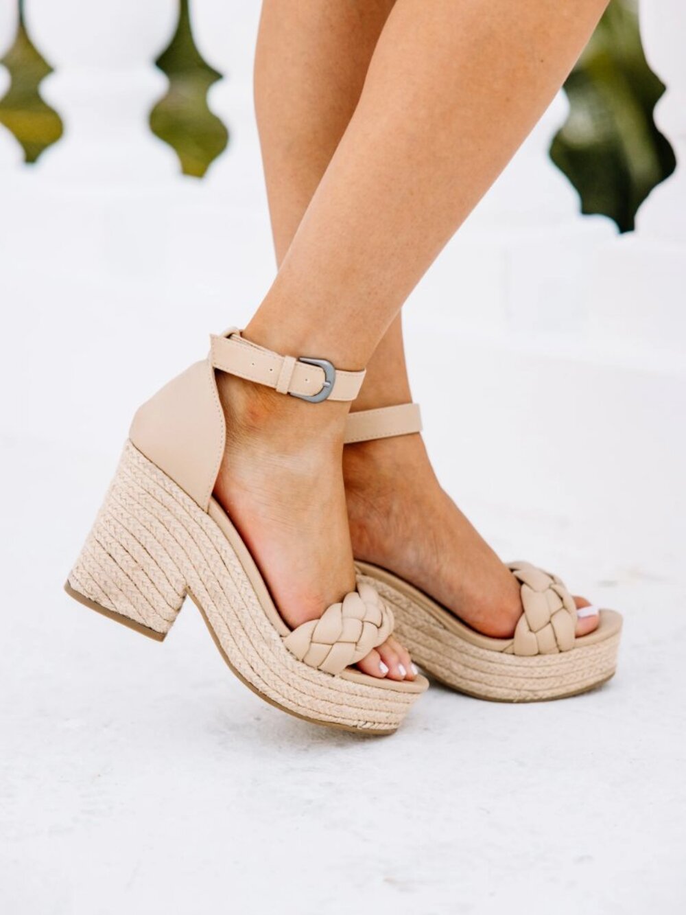 NWT - Pink Lily Magnolia Braided Leather Espadrille Heel - Size 8